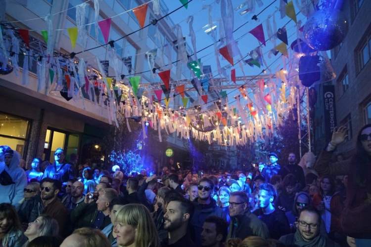 DJ playing a set in downtown Reykjavík on Culture Night