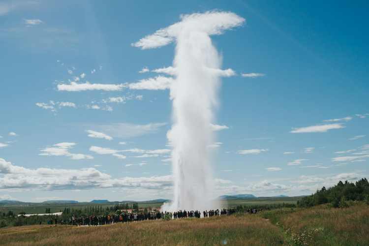 Strokkur geyser erupting in the Geysir area in, south Iceland - a part of the Golden Circle